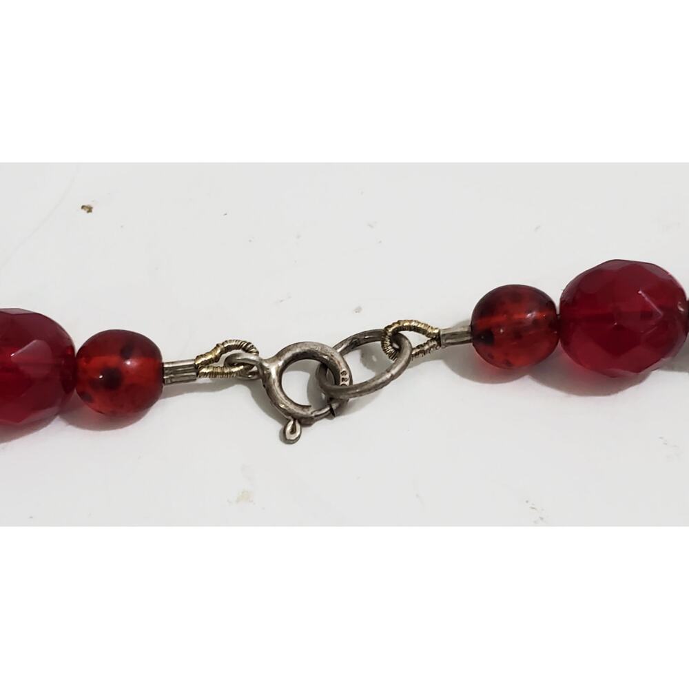 Vintage Sterling Silver & Red Glass Bead Teardrop Pendant Necklace 18" - Picture 8 of 8